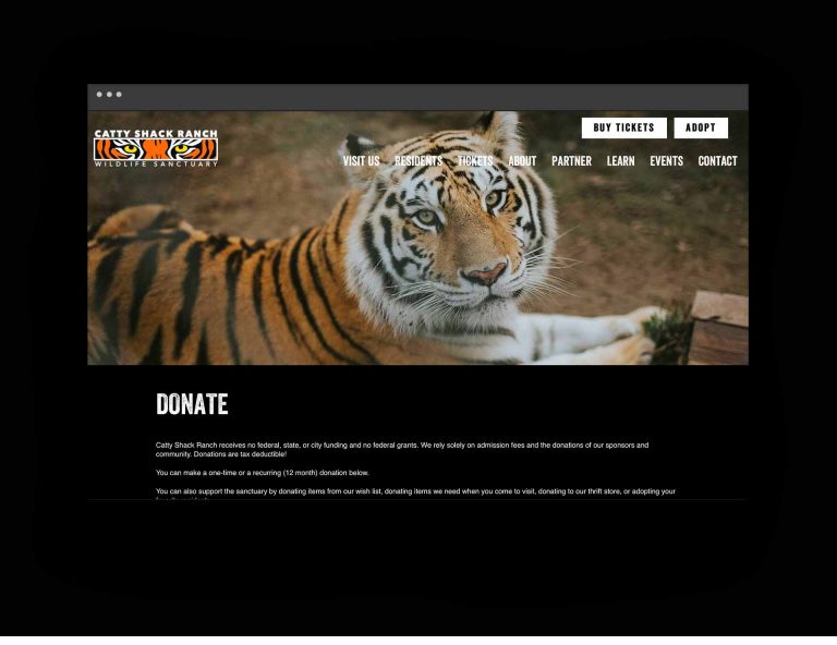 Catty Shack Ranch Web design page tiger